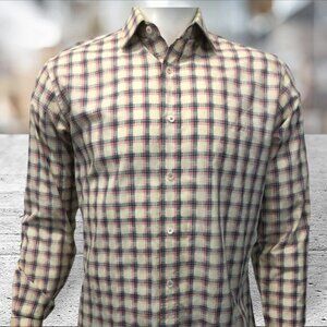 Bugatchi Uomo Beige Pink Gray Men's Shaped Fit Long Sleeve Shirt Size Medium